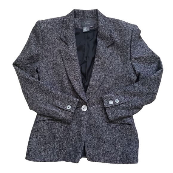 Vtg Cynthia Steffe Blazer Jacket Womens 6 Gray Tweed Wool One Button Sport Coat - Picture 2 of 10